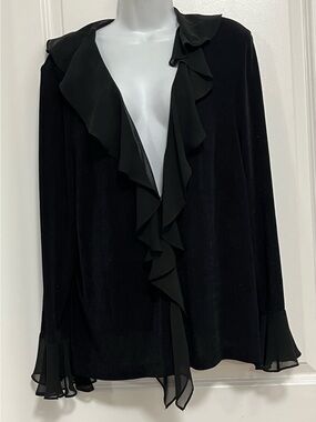 XSCAPE Vintage Black Sparkle Ruffle Open Cardigan Evening Jacket Plus Size 2X